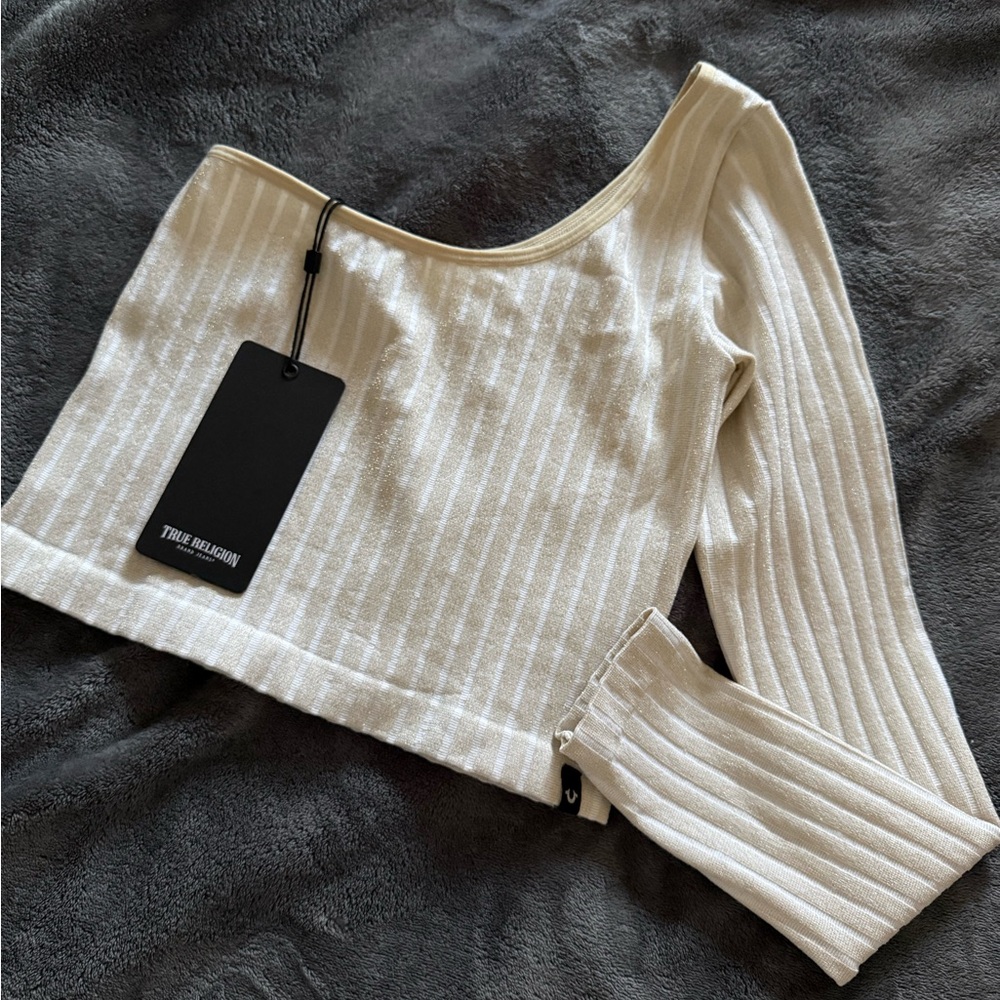 True Religion Cream Striped Crop Top